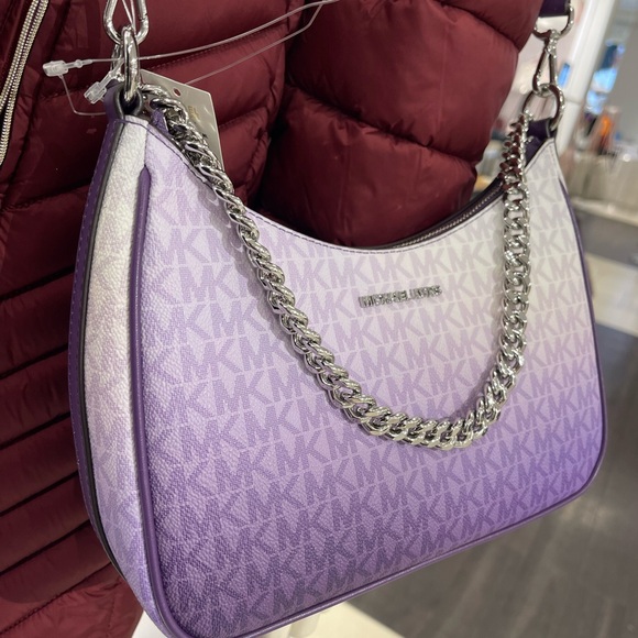 Michael Kors Jet Set Lg Pochette Ombré Logo Crossbody XBody Bag Dark Purple NWT - Picture 7 of 16